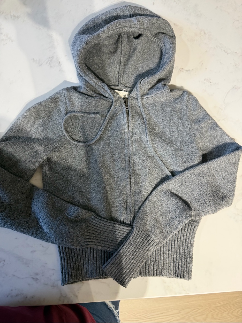 Aeropostale Gray Hooded Zip Cardigan Sweater